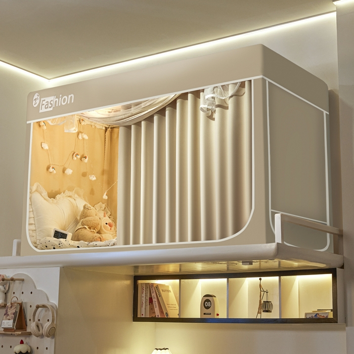 91家纺网 家纺一手货源 找家纺 澳萝拉 2025新款纯色梭织遮光床帘学生宿舍上下铺蚊帐-无涂层不覆膜 卡其