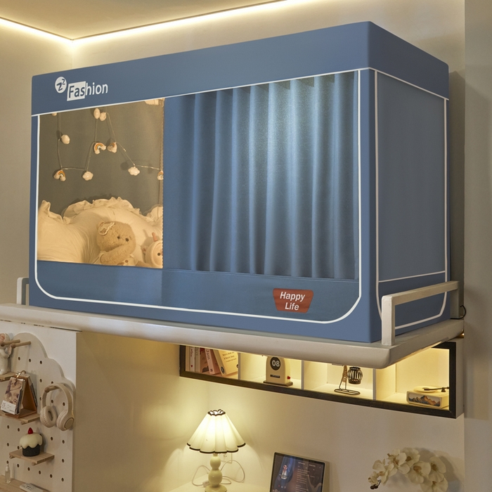 91家纺网 家纺一手货源 找家纺 澳萝拉 2025新款纯色梭织遮光床帘学生宿舍上下铺蚊帐-无涂层不覆膜 灰蓝