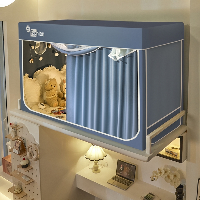 91家纺网 家纺一手货源 找家纺 澳萝拉 2025新款纯色梭织遮光床帘学生宿舍上下铺蚊帐-无涂层不覆膜 灰蓝