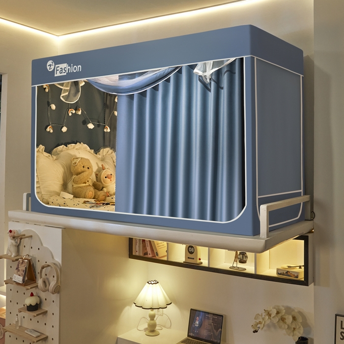 91家纺网 家纺一手货源 找家纺 澳萝拉 2025新款纯色梭织遮光床帘学生宿舍上下铺蚊帐-无涂层不覆膜 灰蓝