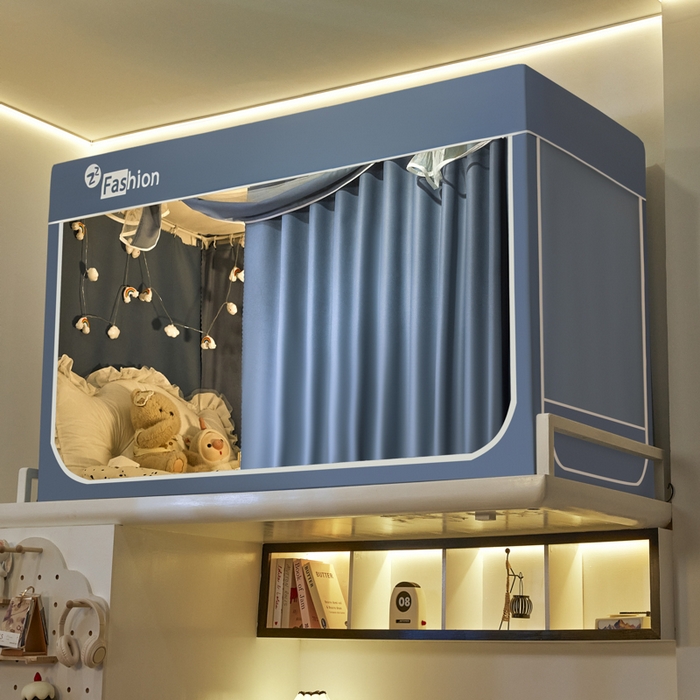 91家纺网 家纺一手货源 找家纺 澳萝拉 2025新款纯色梭织遮光床帘学生宿舍上下铺蚊帐-无涂层不覆膜 灰蓝