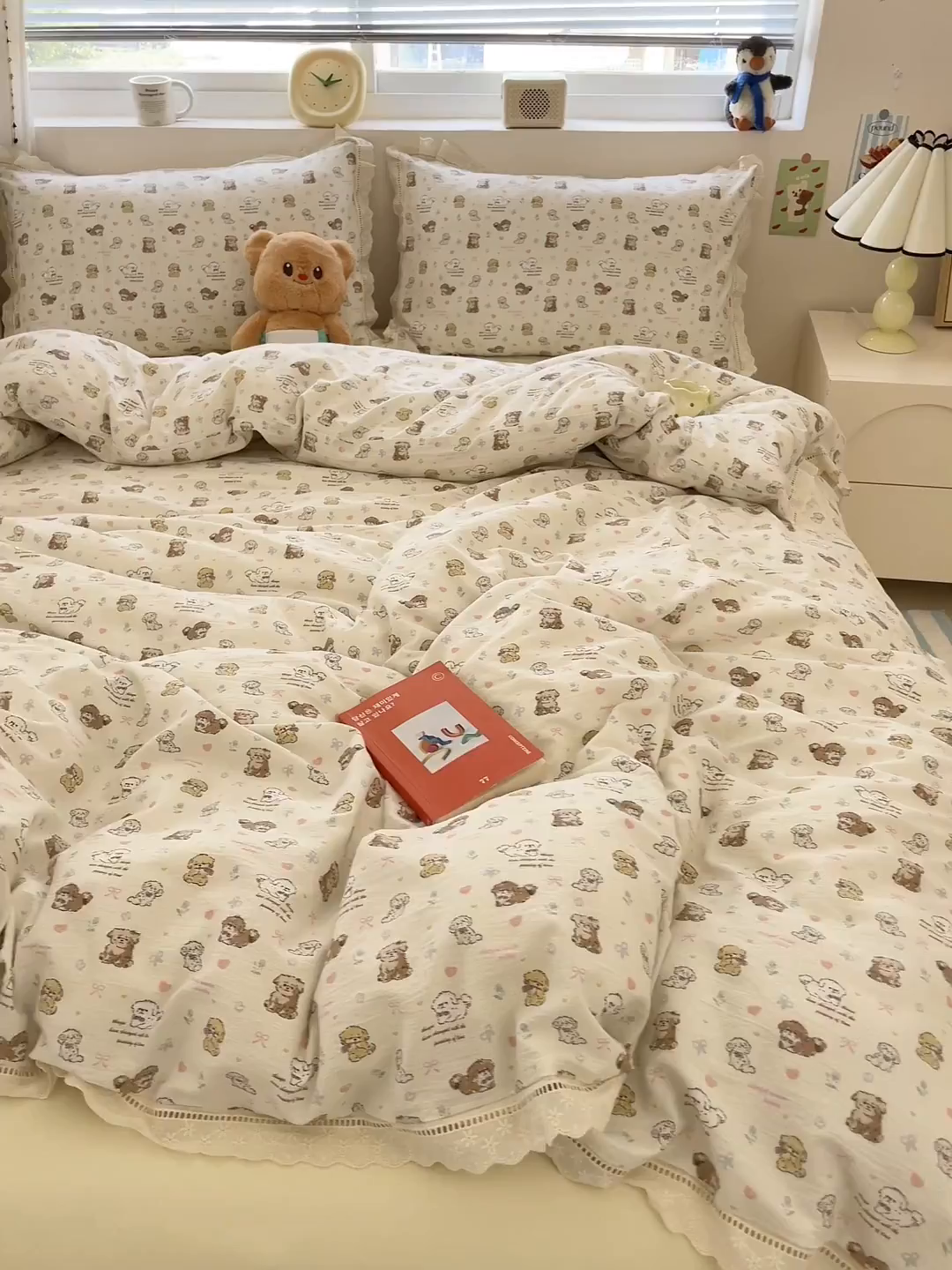 91家纺网 家纺一手货源 找家纺 玉海棠家纺 2025新款云感双层纱花边四件套 花边-布丁狗