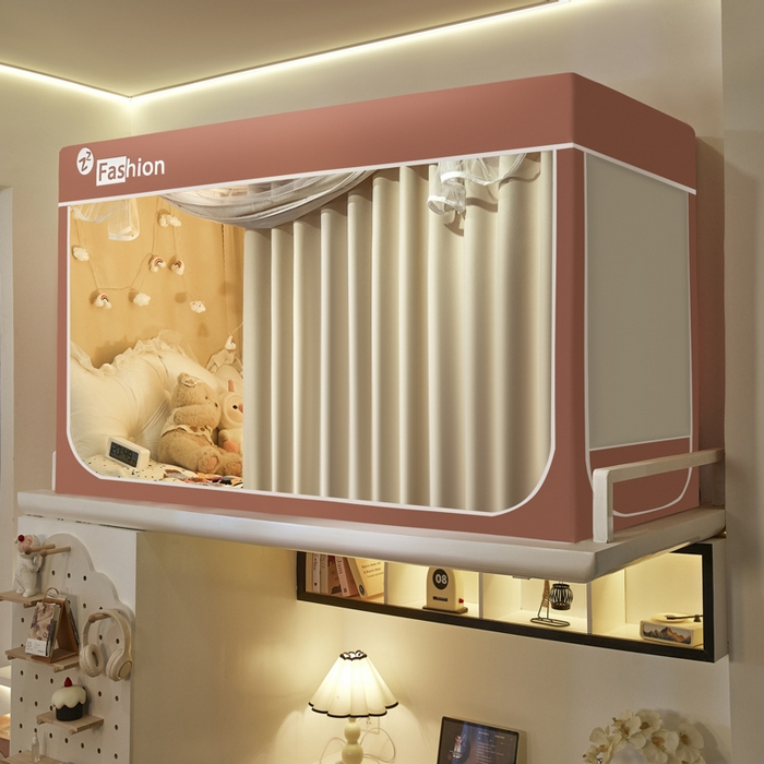 91家纺网 家纺一手货源 找家纺 澳萝拉 2025新款纯色梭织遮光床帘学生宿舍上下铺蚊帐-无涂层不覆膜 蔷薇红+卡其