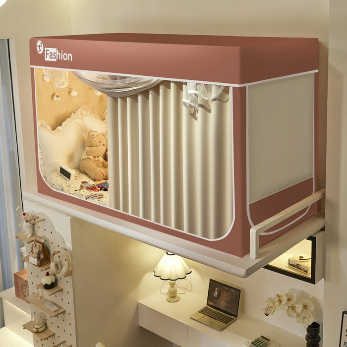 91家纺网 家纺一手货源 找家纺 澳萝拉 2025新款纯色梭织遮光床帘学生宿舍上下铺蚊帐-无涂层不覆膜 蔷薇红+卡其