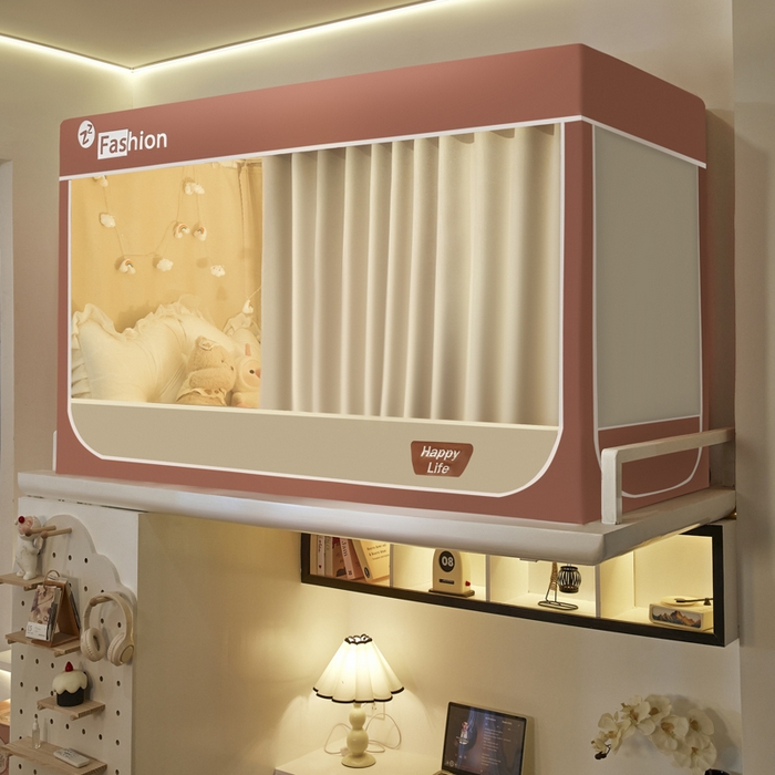 91家纺网 家纺一手货源 找家纺 澳萝拉 2025新款纯色梭织遮光床帘学生宿舍上下铺蚊帐-无涂层不覆膜 蔷薇红+卡其