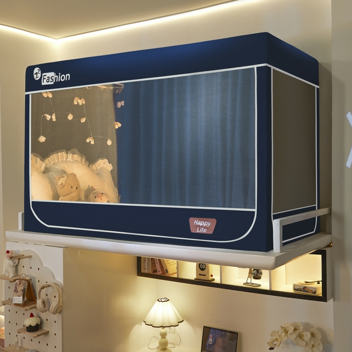 91家纺网 家纺一手货源 找家纺 澳萝拉 2025新款纯色梭织遮光床帘学生宿舍上下铺蚊帐-无涂层不覆膜 藏青