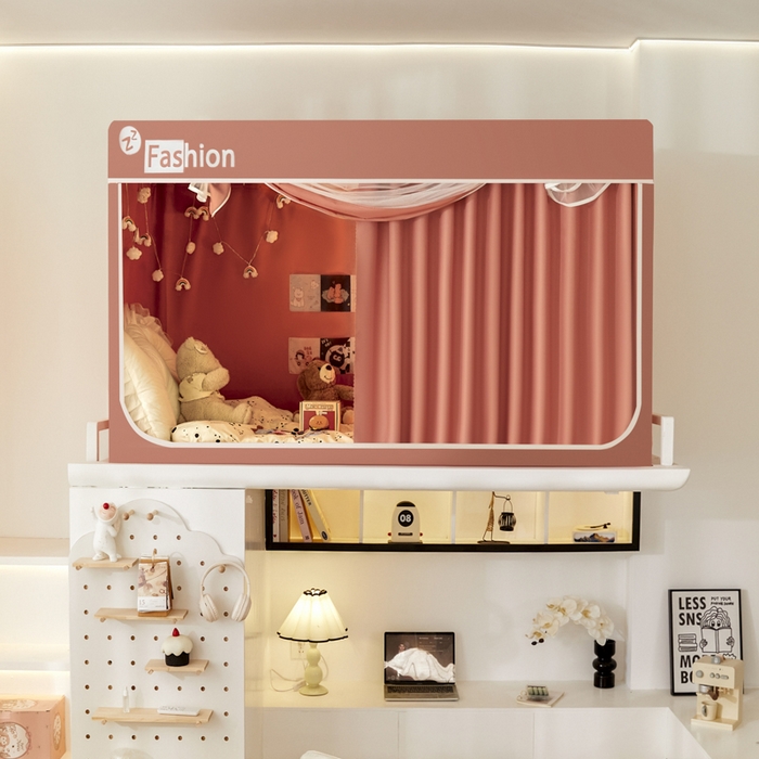 91家纺网 家纺一手货源 找家纺 澳萝拉 2025新款纯色梭织遮光床帘学生宿舍上下铺蚊帐-无涂层不覆膜 蔷薇红