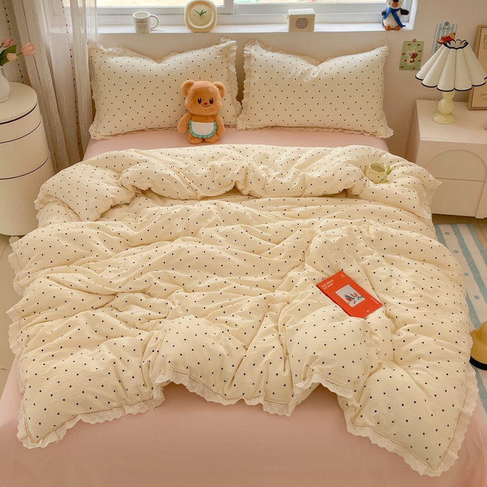 玉海棠家纺 2025新款云感双层纱花边四件套 花边-初恋