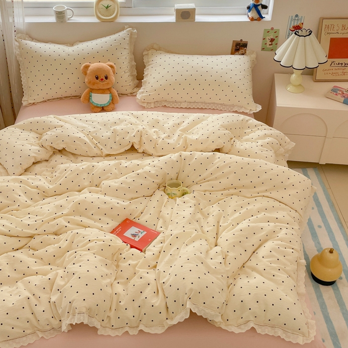 91家纺网 家纺一手货源 找家纺 玉海棠家纺 2025新款云感双层纱花边四件套 花边-初恋