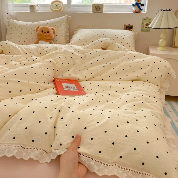 91家纺网 家纺一手货源 找家纺 玉海棠家纺 2025新款云感双层纱花边四件套 花边-初恋