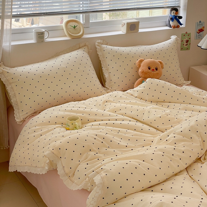 91家纺网 家纺一手货源 找家纺 玉海棠家纺 2025新款云感双层纱花边四件套 花边-初恋