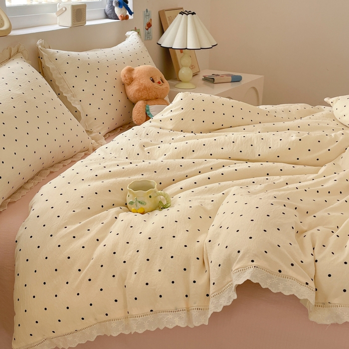 91家纺网 家纺一手货源 找家纺 玉海棠家纺 2025新款云感双层纱花边四件套 花边-初恋