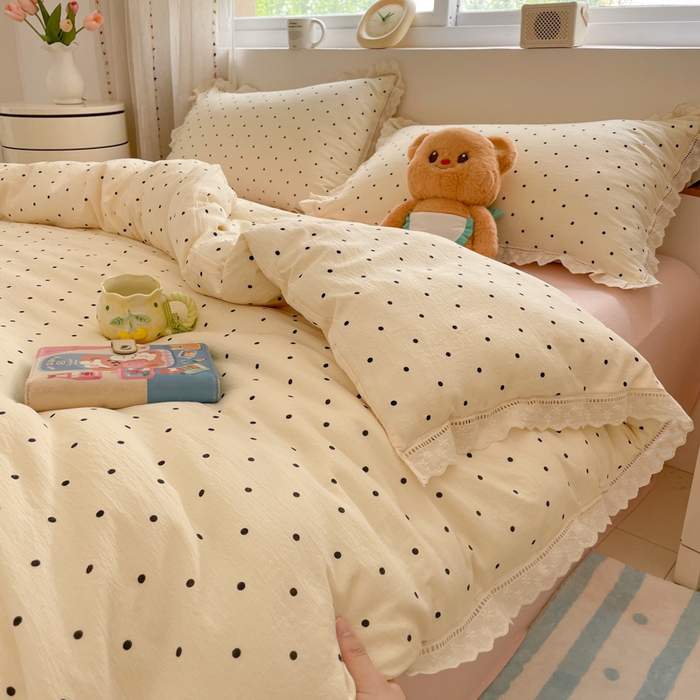 91家纺网 家纺一手货源 找家纺 玉海棠家纺 2025新款云感双层纱花边四件套 花边-初恋