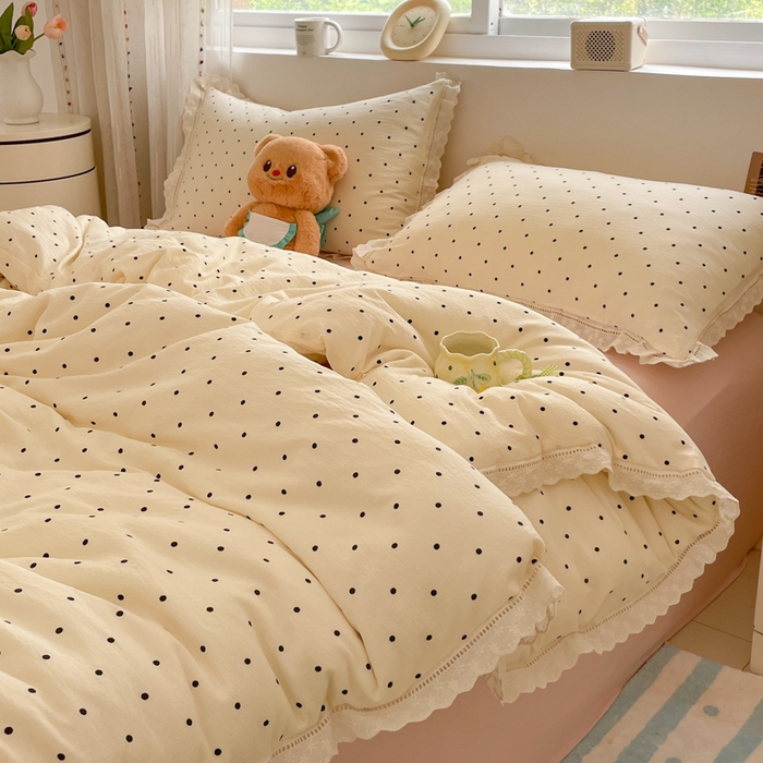 91家纺网 家纺一手货源 找家纺 玉海棠家纺 2025新款云感双层纱花边四件套 花边-初恋