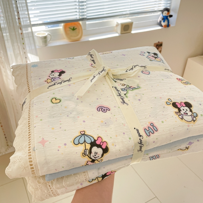 91家纺网 家纺一手货源 找家纺 玉海棠家纺 2025新款云感双层纱花边四件套 花边-米奇