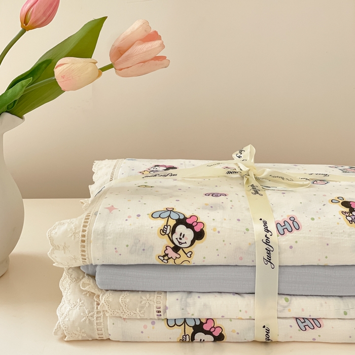 91家纺网 家纺一手货源 找家纺 玉海棠家纺 2025新款云感双层纱花边四件套 花边-米奇