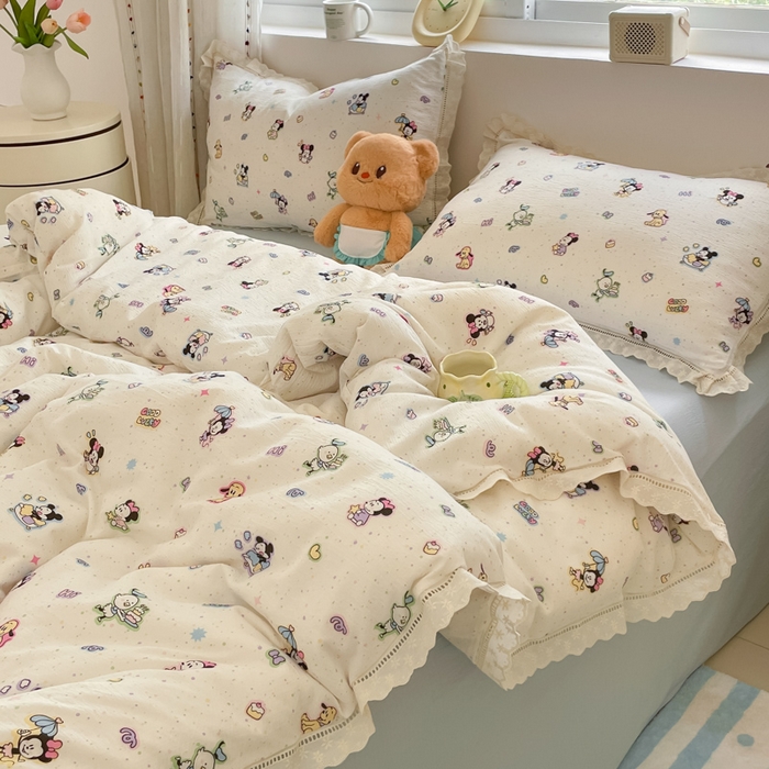 91家纺网 家纺一手货源 找家纺 玉海棠家纺 2025新款云感双层纱花边四件套 花边-米奇