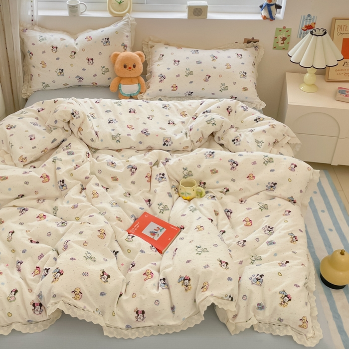 91家纺网 家纺一手货源 找家纺 玉海棠家纺 2025新款云感双层纱花边四件套 花边-米奇