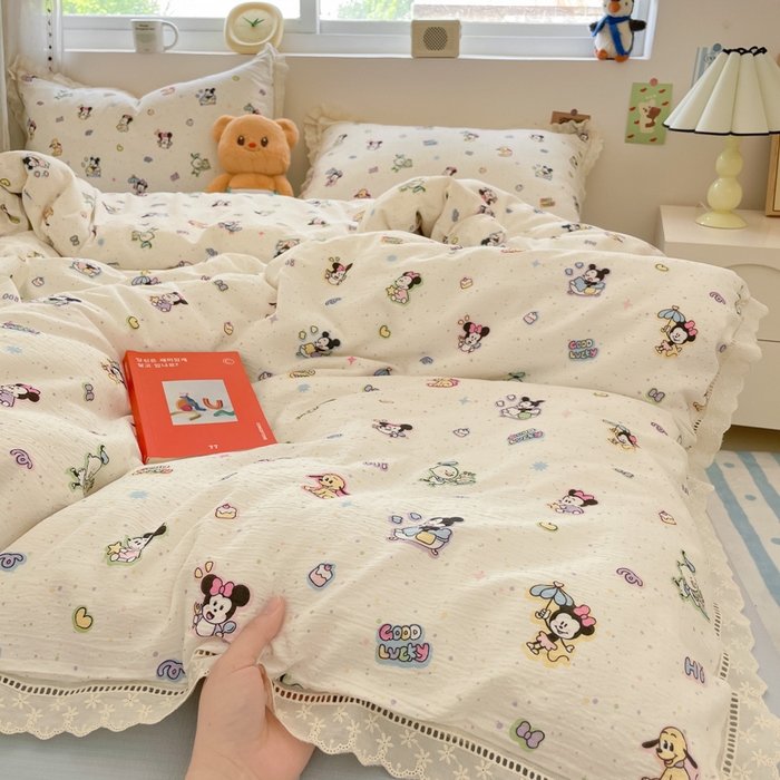 91家纺网 家纺一手货源 找家纺 玉海棠家纺 2025新款云感双层纱花边四件套 花边-米奇