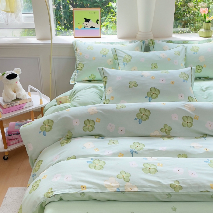 91家纺网 家纺一手货源 找家纺 铭博家纺 2025新款直播爆款全棉纯棉四件套 吊边一字绣工艺款四件套 荏苒花间