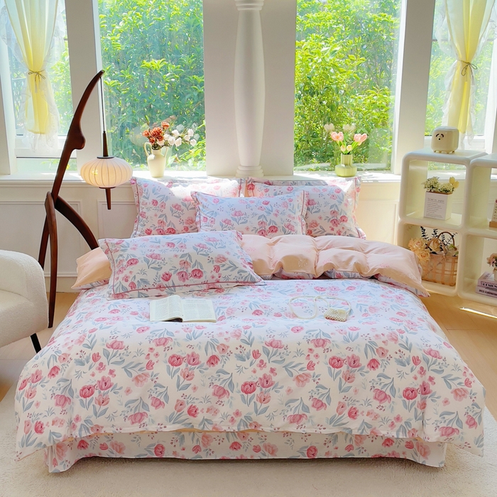 91家纺网 家纺一手货源 找家纺 铭博家纺 2025新款直播爆款全棉纯棉四件套 吊边一字绣工艺款四件套 琉璃花影