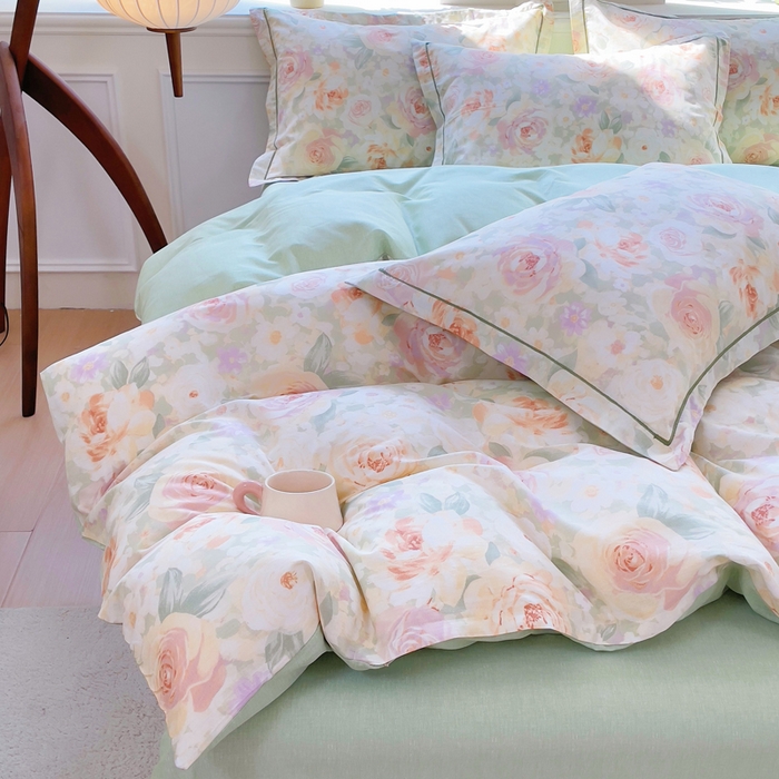 91家纺网 家纺一手货源 找家纺 （总）铭博家纺 2025新款直播爆款全棉纯棉四件套 吊边一字绣工艺款四件套