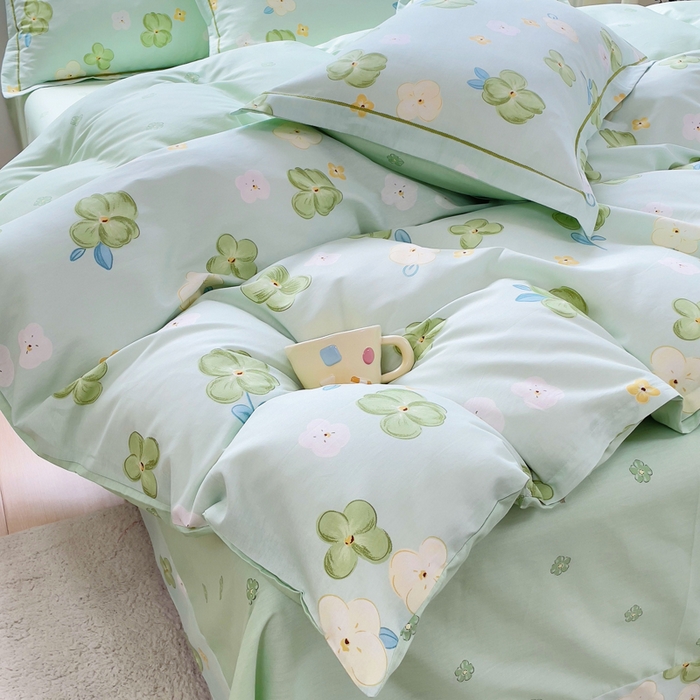 91家纺网 家纺一手货源 找家纺 铭博家纺 2025新款直播爆款全棉纯棉四件套 吊边一字绣工艺款四件套 荏苒花间