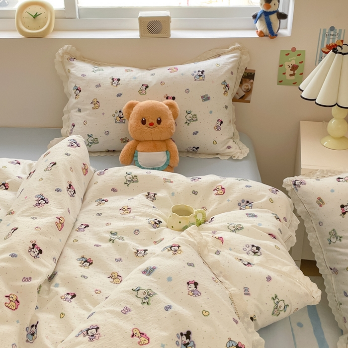 91家纺网 家纺一手货源 找家纺 玉海棠家纺 2025新款云感双层纱花边四件套 花边-米奇