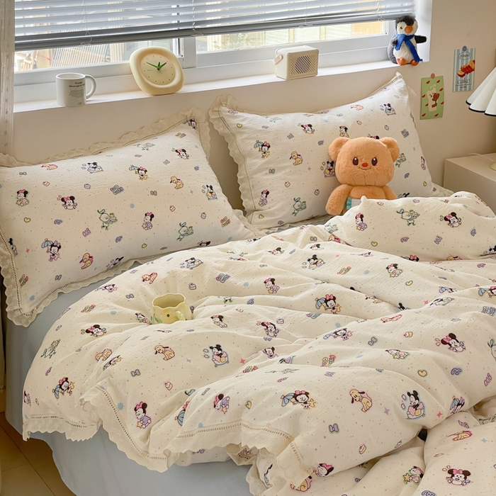 91家纺网 家纺一手货源 找家纺 玉海棠家纺 2025新款云感双层纱花边四件套 花边-米奇