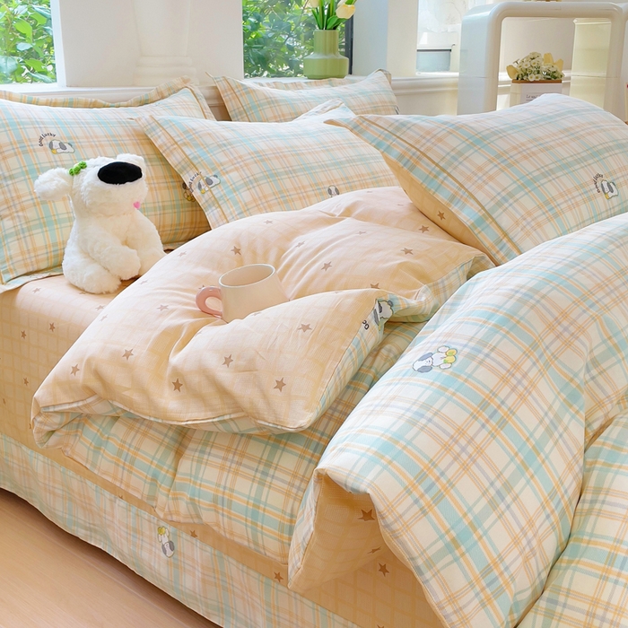 91家纺网 家纺一手货源 找家纺 （总）铭博家纺 2025新款直播爆款全棉纯棉四件套 吊边一字绣工艺款四件套