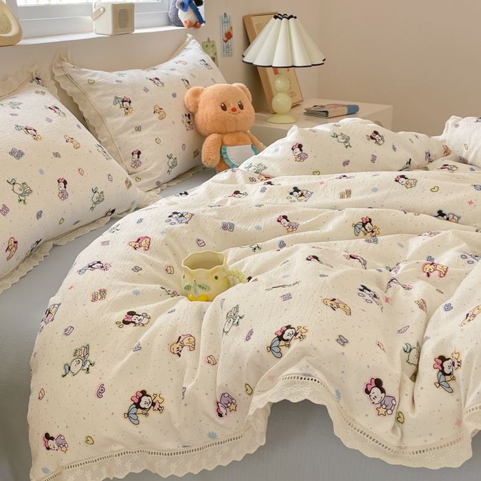 91家纺网 家纺一手货源 找家纺 玉海棠家纺 2025新款云感双层纱花边四件套 花边-米奇