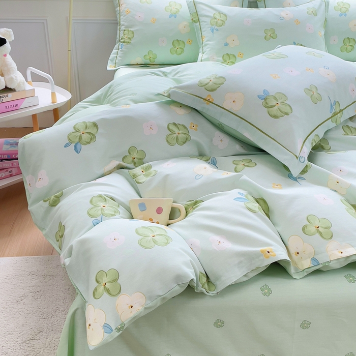 91家纺网 家纺一手货源 找家纺 铭博家纺 2025新款直播爆款全棉纯棉四件套 吊边一字绣工艺款四件套 荏苒花间