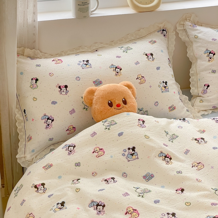 91家纺网 家纺一手货源 找家纺 玉海棠家纺 2025新款云感双层纱花边四件套 花边-米奇