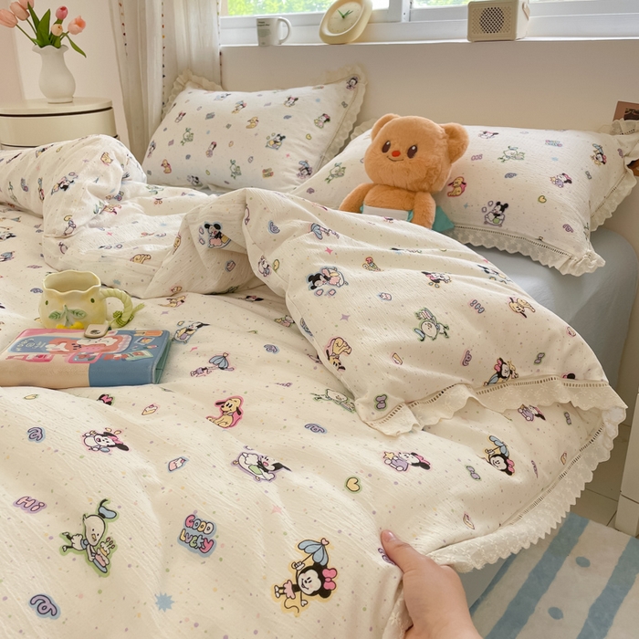 91家纺网 家纺一手货源 找家纺 玉海棠家纺 2025新款云感双层纱花边四件套 花边-米奇