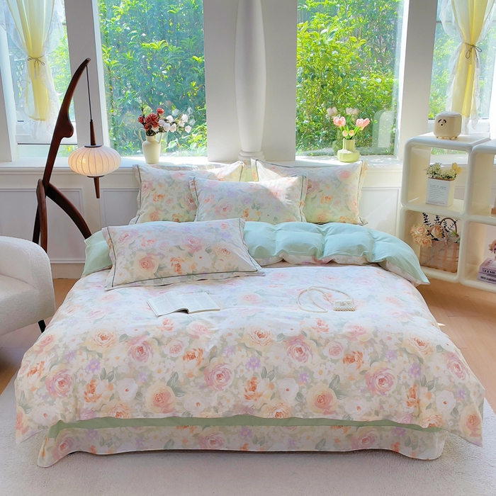 91家纺网 家纺一手货源 找家纺 （总）铭博家纺 2025新款直播爆款全棉纯棉四件套 吊边一字绣工艺款四件套