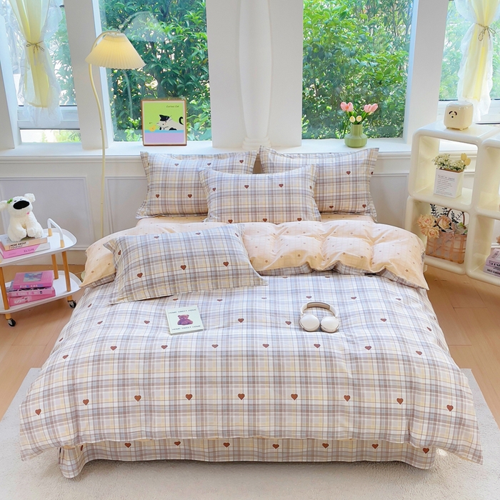 91家纺网 家纺一手货源 找家纺 铭博家纺 2025新款直播爆款全棉纯棉四件套 吊边一字绣工艺款四件套 加州甜心-咖