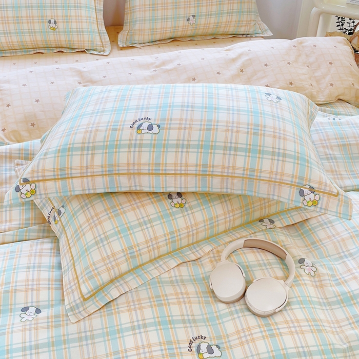 91家纺网 家纺一手货源 找家纺 铭博家纺 2025新款直播爆款全棉纯棉四件套 吊边一字绣工艺款四件套 格诺狗