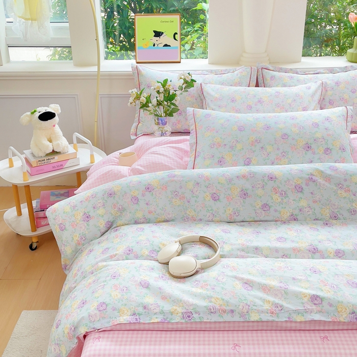 91家纺网 家纺一手货源 找家纺 铭博家纺 2025新款直播爆款全棉纯棉四件套 吊边一字绣工艺款四件套 嫣然花期-兰