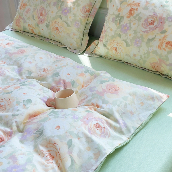 91家纺网 家纺一手货源 找家纺 铭博家纺 2025新款直播爆款全棉纯棉四件套 吊边一字绣工艺款四件套 春有花赏