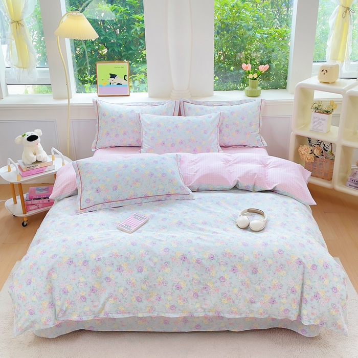 91家纺网 家纺一手货源 找家纺 铭博家纺 2025新款直播爆款全棉纯棉四件套 吊边一字绣工艺款四件套 嫣然花期-兰