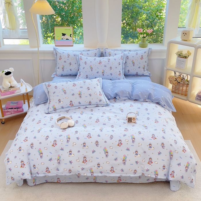 91家纺网 家纺一手货源 找家纺 铭博家纺 2025新款直播爆款全棉纯棉四件套 吊边一字绣工艺款四件套 漫步宇宙-蓝