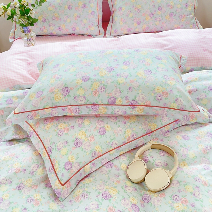 91家纺网 家纺一手货源 找家纺 铭博家纺 2025新款直播爆款全棉纯棉四件套 吊边一字绣工艺款四件套 嫣然花期-兰