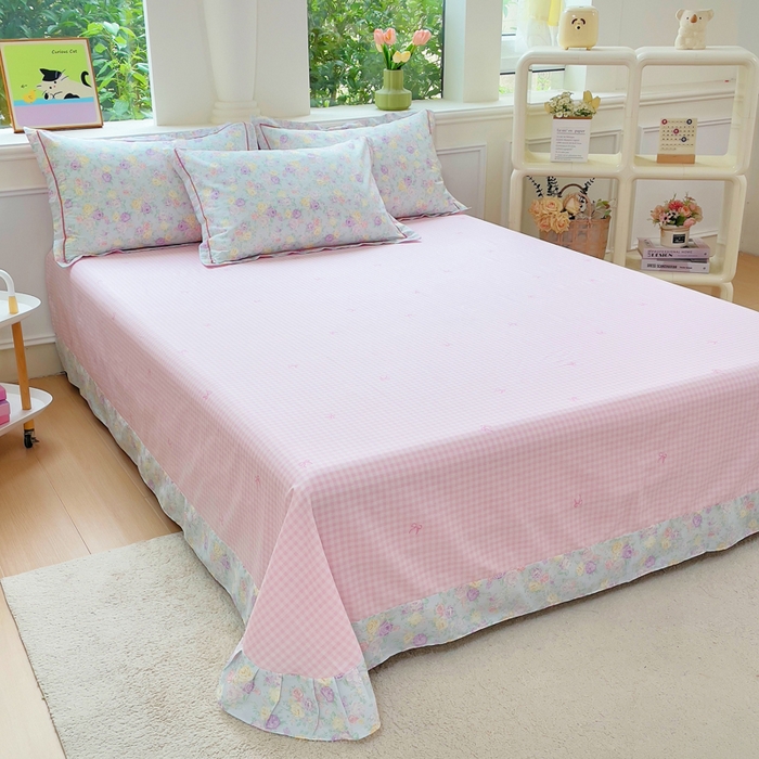 91家纺网 家纺一手货源 找家纺 铭博家纺 2025新款直播爆款全棉纯棉四件套 吊边一字绣工艺款四件套 嫣然花期-兰