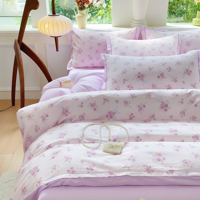 91家纺网 家纺一手货源 找家纺 铭博家纺 2025新款直播爆款全棉纯棉四件套 吊边一字绣工艺款四件套 紫娅悠然