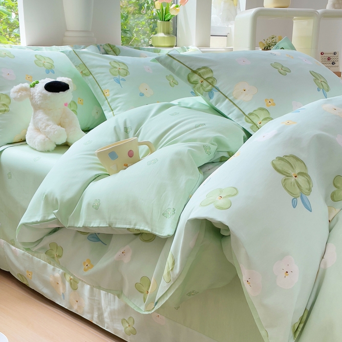 91家纺网 家纺一手货源 找家纺 （总）铭博家纺 2025新款直播爆款全棉纯棉四件套 吊边一字绣工艺款四件套