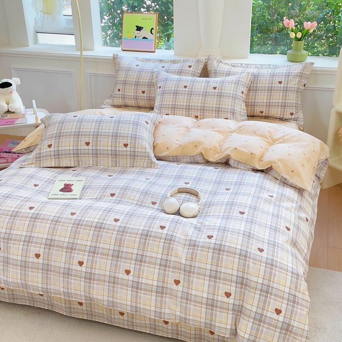 91家纺网 家纺一手货源 找家纺 铭博家纺 2025新款直播爆款全棉纯棉四件套 吊边一字绣工艺款四件套 加州甜心-咖