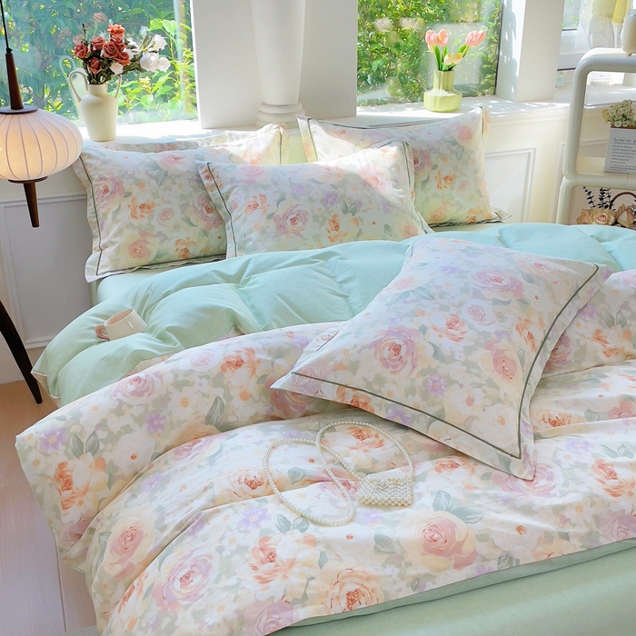 91家纺网 家纺一手货源 找家纺 （总）铭博家纺 2025新款直播爆款全棉纯棉四件套 吊边一字绣工艺款四件套