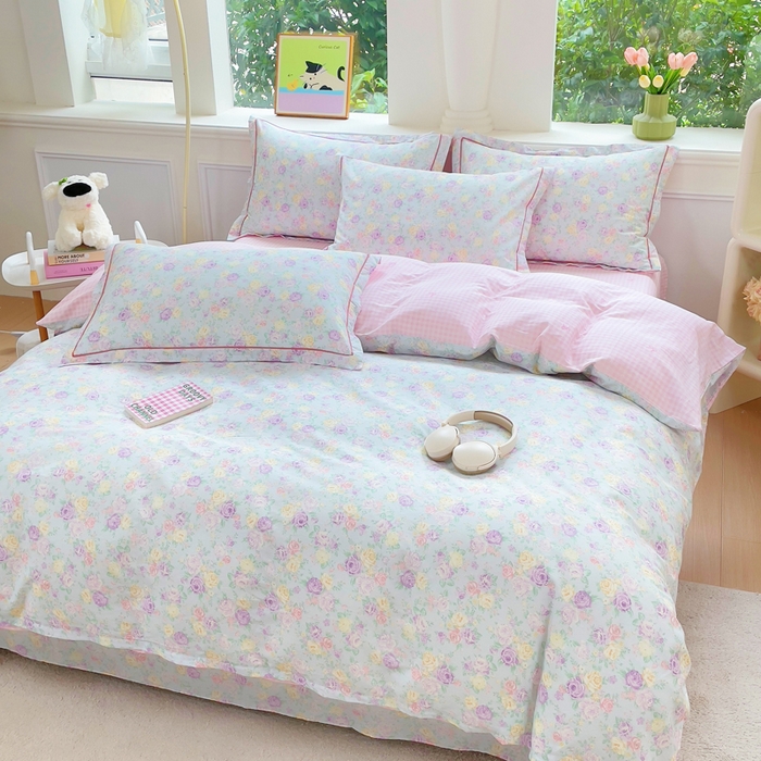 91家纺网 家纺一手货源 找家纺 铭博家纺 2025新款直播爆款全棉纯棉四件套 吊边一字绣工艺款四件套 嫣然花期-兰