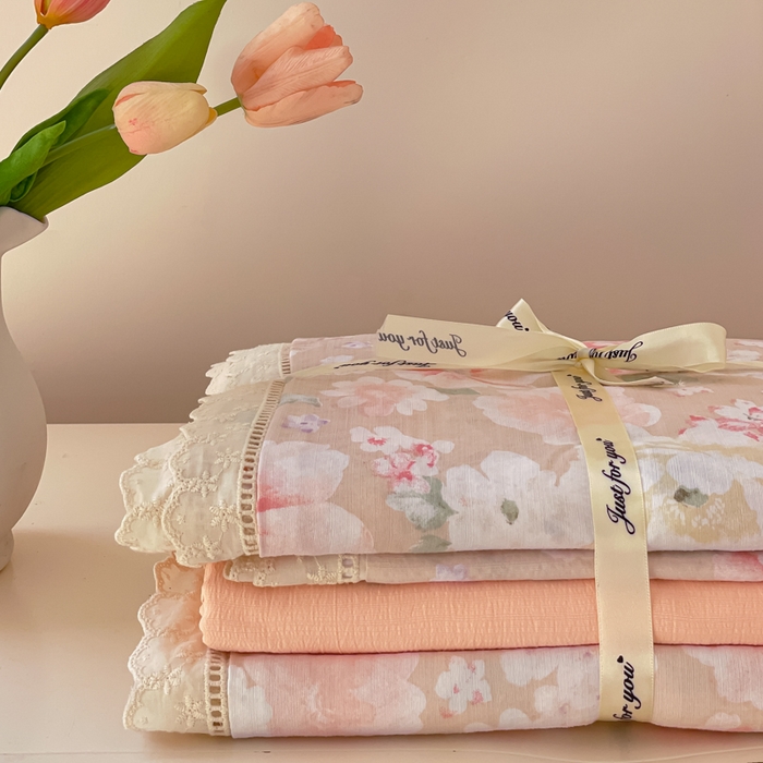 91家纺网 家纺一手货源 找家纺 玉海棠家纺 2025新款云感双层纱花边四件套 花边-莫奈