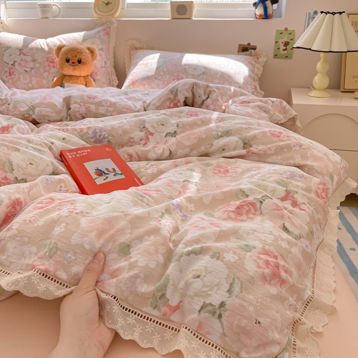 91家纺网 家纺一手货源 找家纺 玉海棠家纺 2025新款云感双层纱花边四件套 花边-莫奈